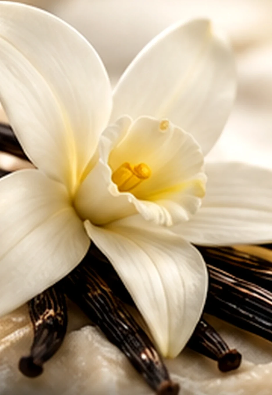 Vanillebloem en vanillestokjes, het karakter van Creamy Vanilla