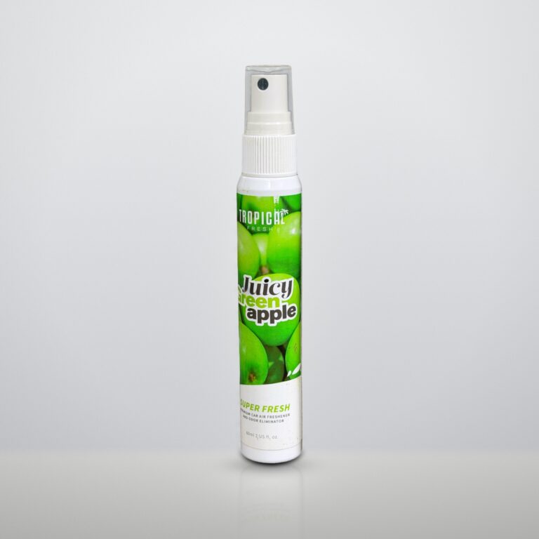 Flesje Juicy Green Apple autoparfum spray van 60 ml, een frisse geur voor na een grote schoonmaakbeurt
